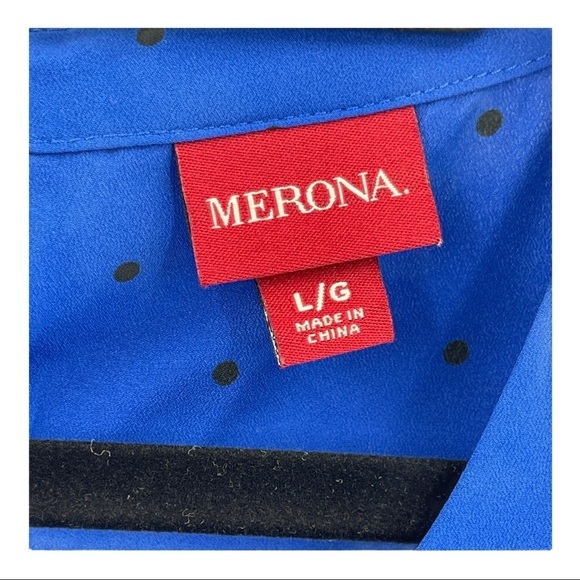 Merona Short Sleeve Keyhole Polka Dot Blouse Sz L - Picture 7 of 8